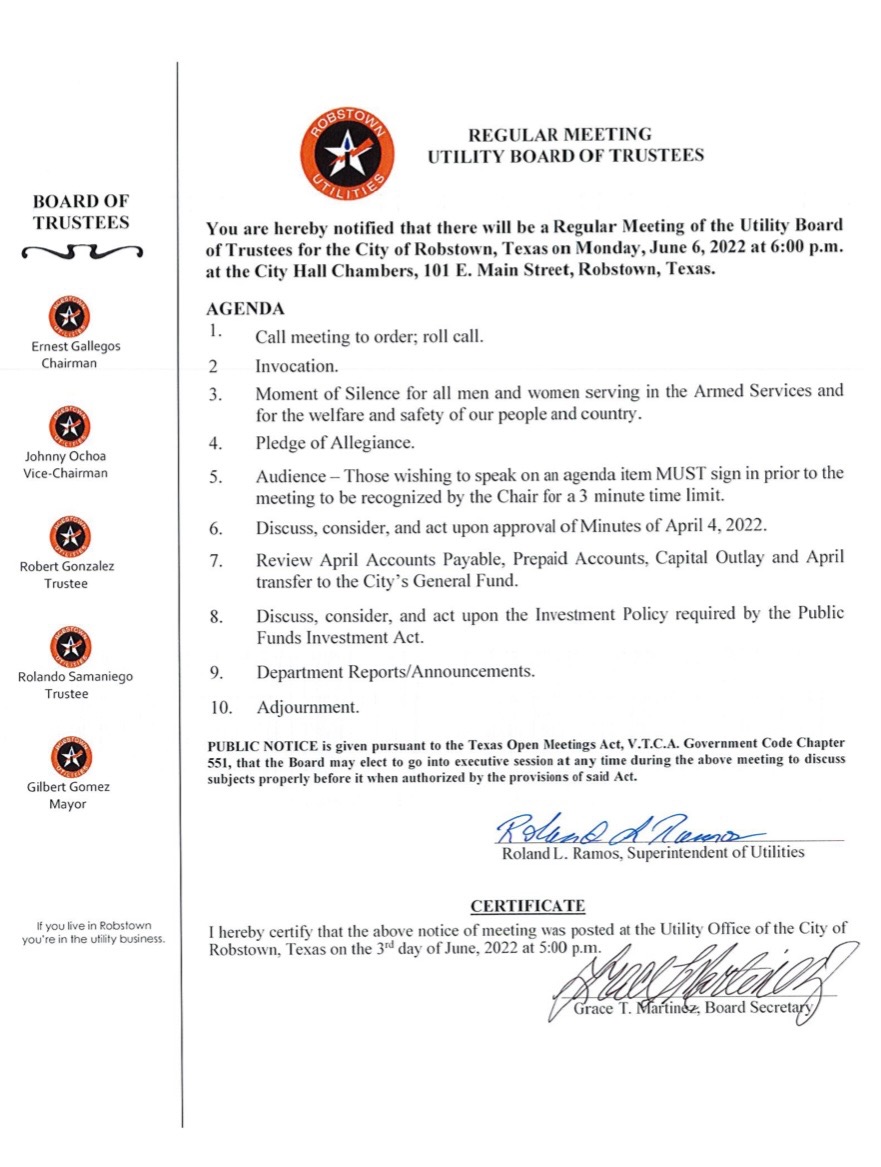 Board Members Robstown Utility Systems